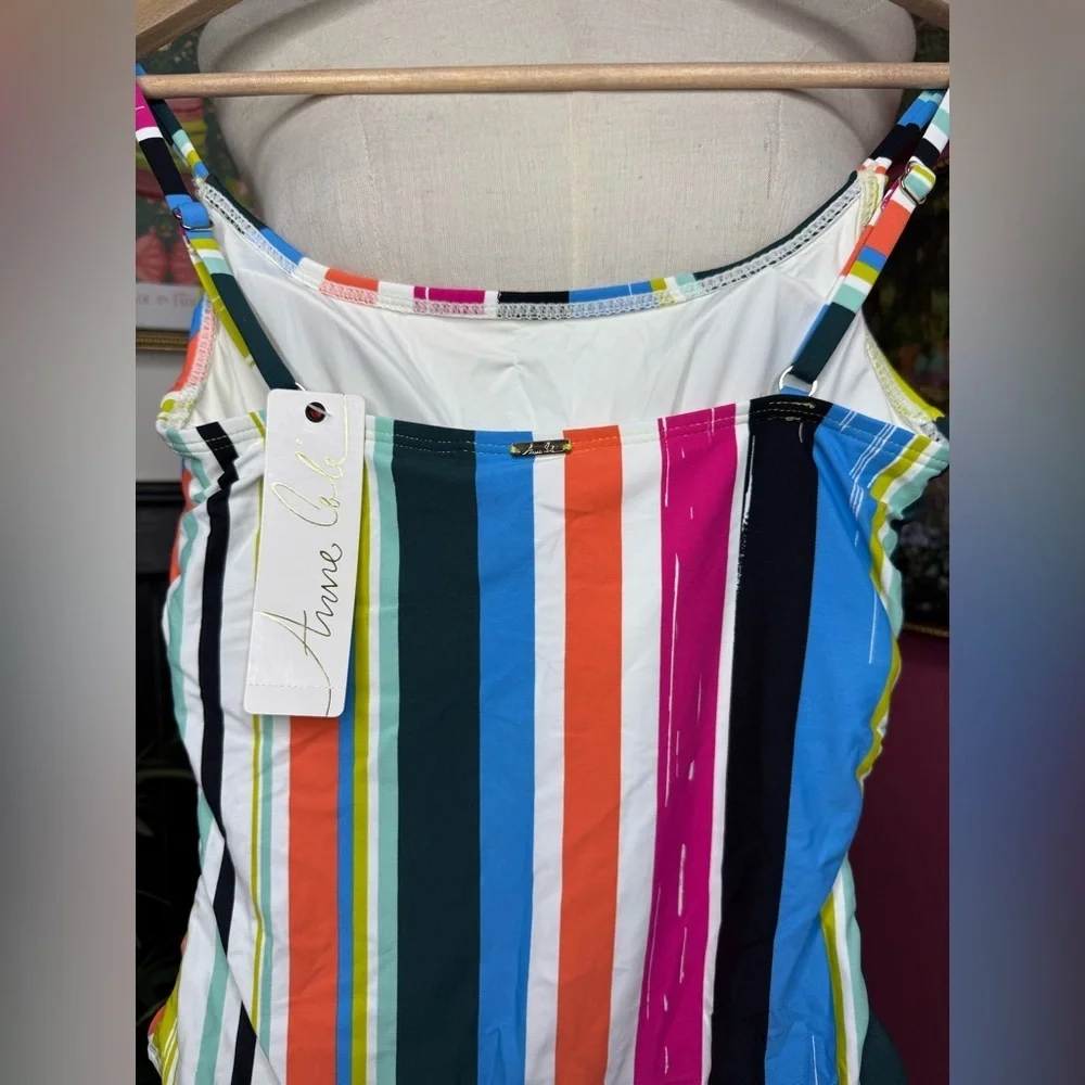 NWT Anne Cole Women’s Clearwater Colorful Stripe One Piece Swimsuit Sz 6